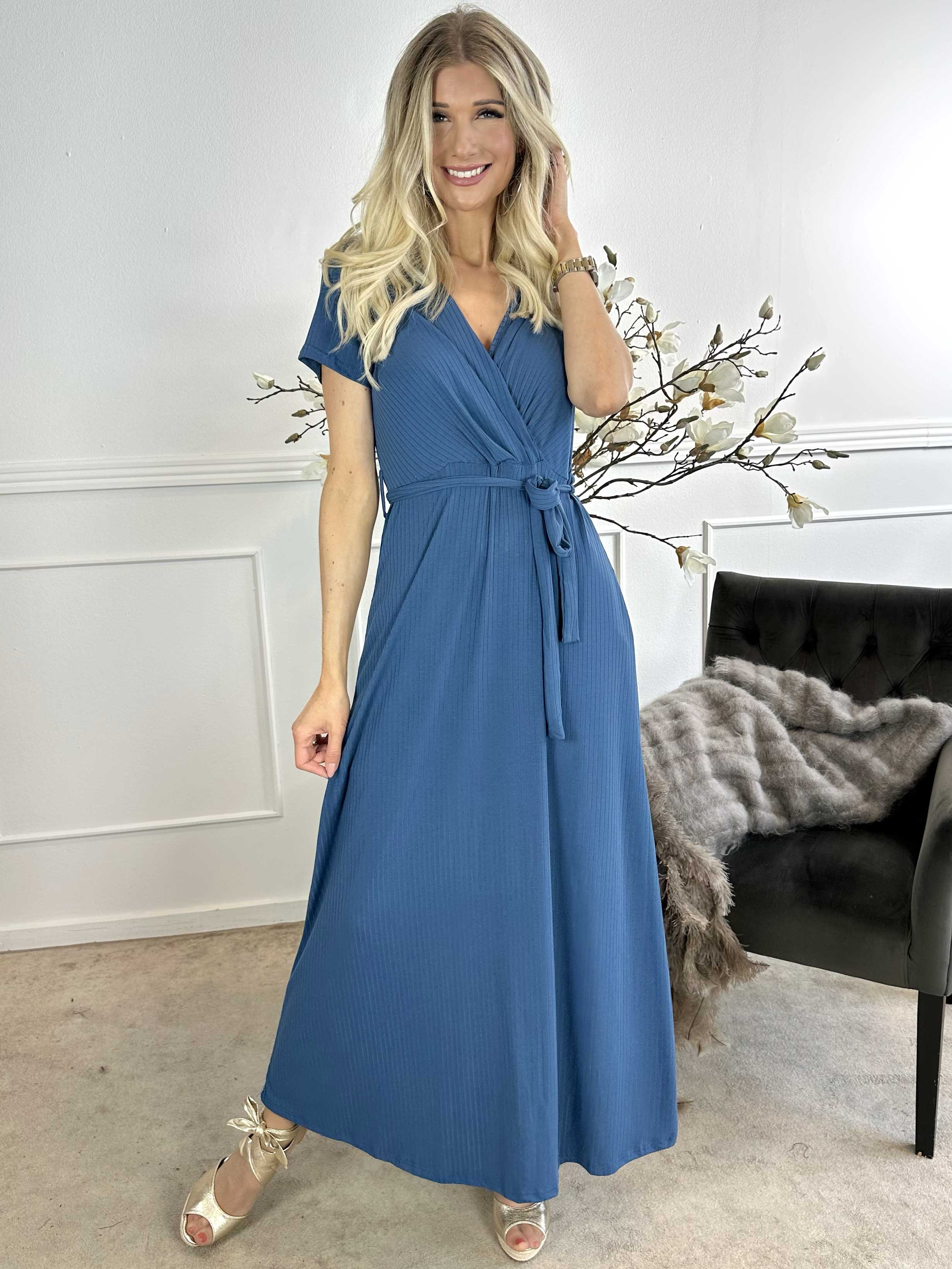 Elene - Lang kjole med bindebånd i taljen